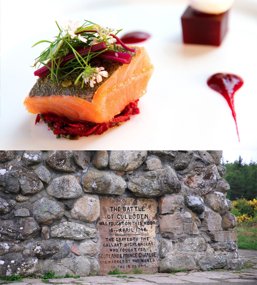 The Boath House salmon dish, Culloden Battlefield