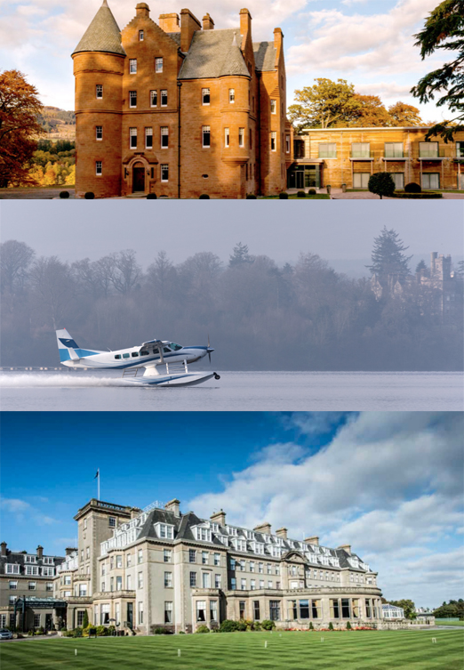 Gleneagles Hotel, seaplane, Fonab Castle Hotel and spa